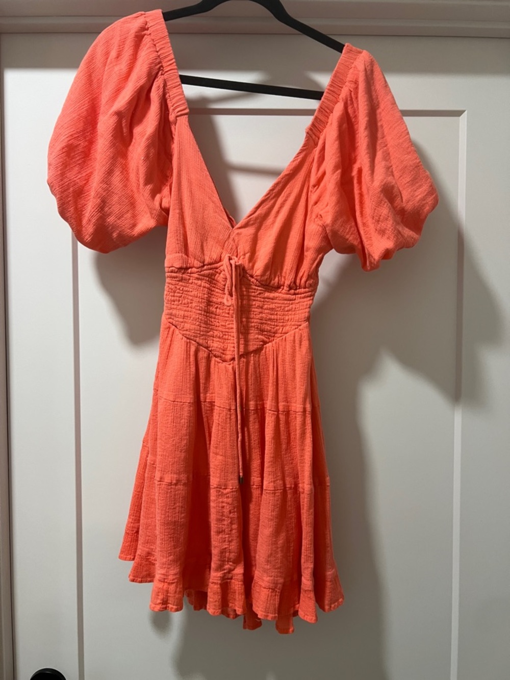 Free People Coral-Orange Puff Sleeve Mini Dress